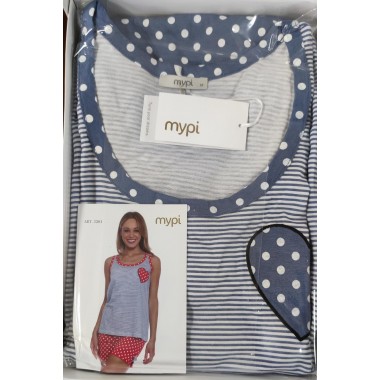 Pigiama woman short wide strip red and blue 3201 - Mypi