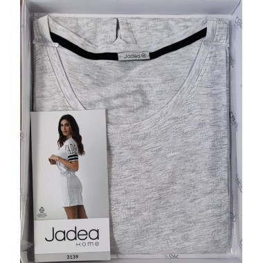 Maxi night knit woman in cotton modal color white and grey melange P3139 - Jadea