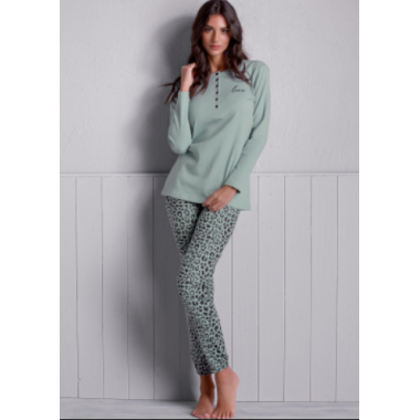 Damen-Pyjama aus warmer Serafino-Baumwolle 68499 - LOVE AND BRA