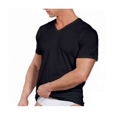 3 Camiseta Hombre V-neck Jersey Cotton Elastic Color Negro y Blanco B2Y512 - Navigate