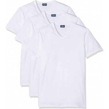 Confezione 3 T-Shirt Uomo scollo a v Jersey cotone elasticizzato colore bianco e nero B2Y512 - Navigare