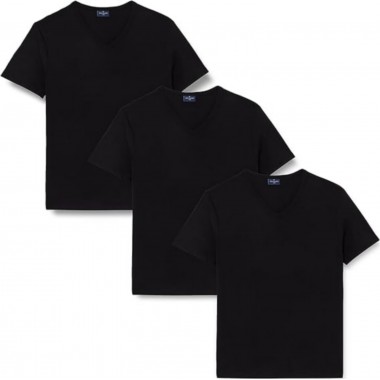 3 T-Shirt Men's V-neck Jersey Cotton Black and White B2Y512 - Navigate