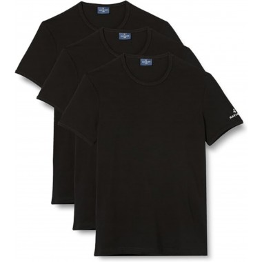 3 Camiseta Hombres Crew Neck Jersey Cotton Stretched Color Negro y Blanco B2Y513 - Navigate