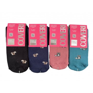 Pack 12 pairs Court Socks Woman ABS non-slip size only assorted colors Cherie - Enrico Coveri