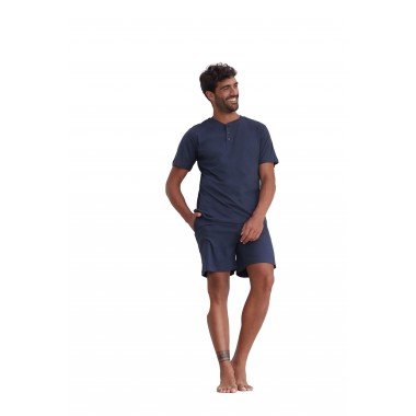 Hombres pijamas Serafino Sleeve y pantalones cortos Cotton 24U11021 - KISSIMO