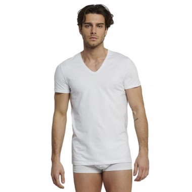 T-Shirt Herrenhals V Ärmel elastische Baumwolle WT102- KISSIMO