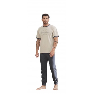 Men's pyjamas Serafino Sleeve Short Pants Long Cotton 24U01017 -Ja- KISSIMO