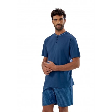 Men's pyjamas Serafino Sleeve and Short Trousers Cotton 24U11021 - KISSIMO