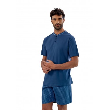 Herren Pyjamas Serafino Ärmel und Shorts Baumwolle 24U01014 -Ja- KISSIMO