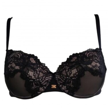 Soutien-gorge arrière balconcino invisible rembourrage dentelle fristaglio super confort couleur noir et crème Saten Nuvola - Lo