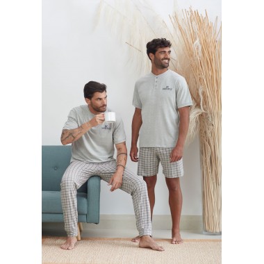 copy of Men's pyjamas Serafino Sleeve Short Pants Long Cotton 24U01017 - KISSIMO