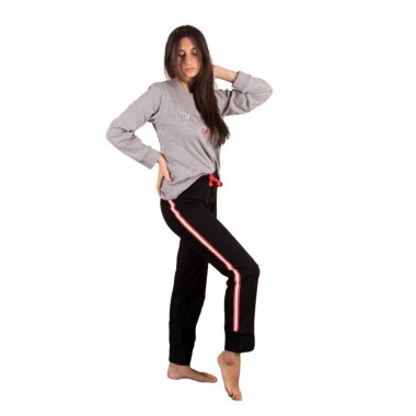 Women's pyjamas Serafino Interlock white-black and gray-black Brooke - Nacshua