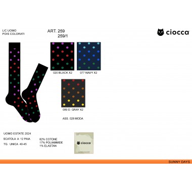 Pack de 12 pares de calcetines largos para hombre en algodón, talla única, colores surtidos art.259 - CIOCCA